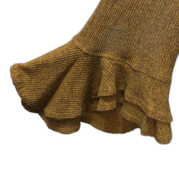 Multiples Ribbed Ruffle Bell Sleeve Blouse Mustard Yellow Fall Boho Plus Size 1X - Picture 2 of 4